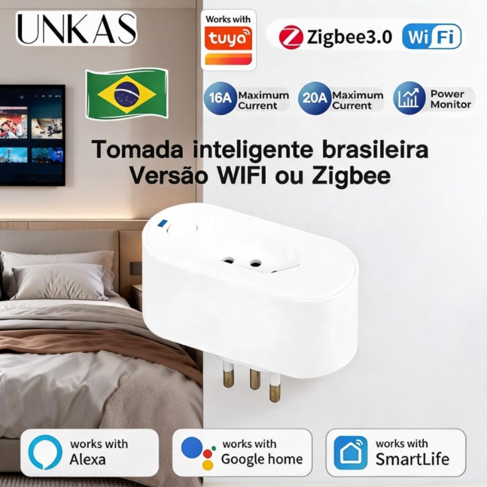 Zigbee Smart Plug Energy Monitor - UNKAS werkt met Tuya 20A Braziliaanse