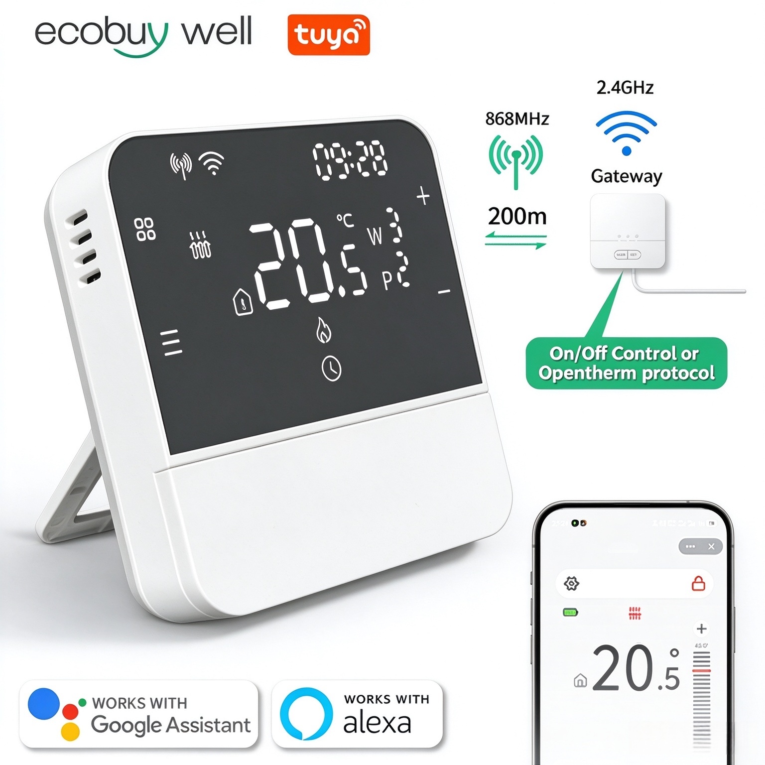 Smart Thermostat Heating Floor - Tuya Smart Opentherm WiFi-thermostaat, draadloze vloerverwarming,