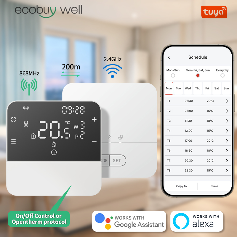 Smart Thermostat Boiler Opentherm - Tuya Smart Opentherm Thermostaat, batterijgevoed, wifi-thermostaat,