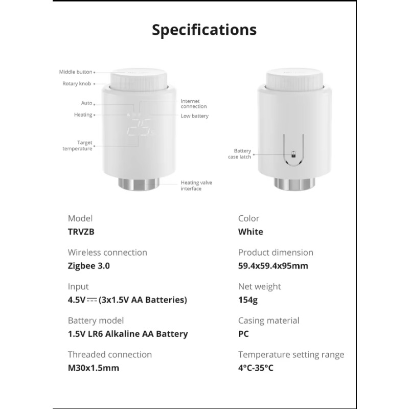 Voor WiFi-radiatorkraan TRVZB, - Wifi Radiator Valve Thermostat recensie en prijs