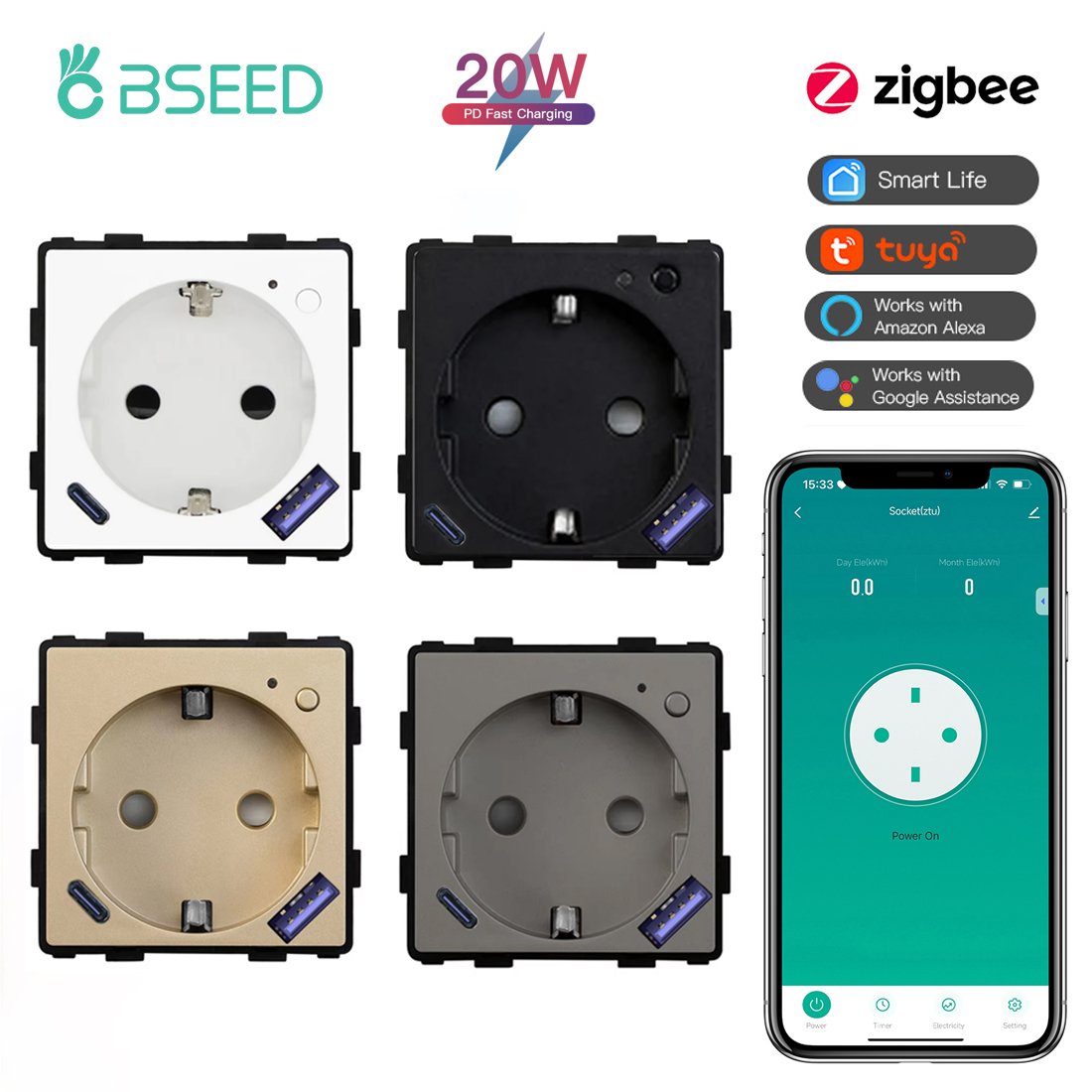 BSEED Zigbee Smart Socket Part - Zigbee Smart Plug Energy Monitor recensie en prijs